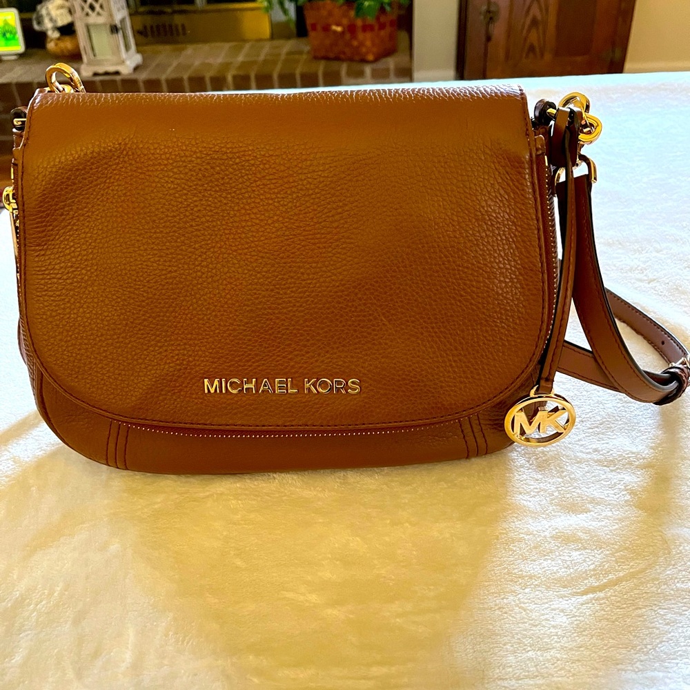 Michael Kors brown pebbled leather saddle bag